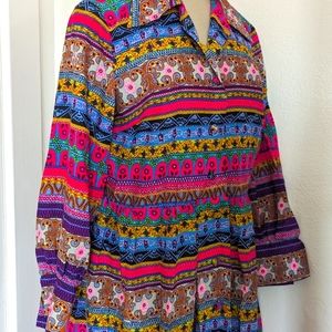 Vintage Alex Colman Pink Multi Color Floral Long Sleeve Buttondown House Dress!